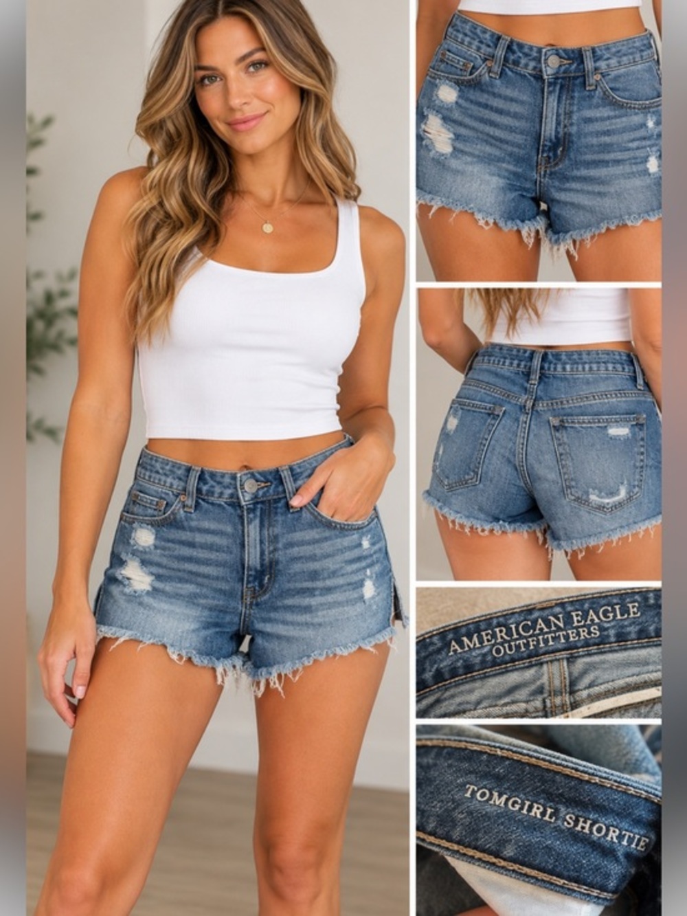 American Eagle Tomgirl Distressed Denim Cutoff Shorts Women’s Size 8